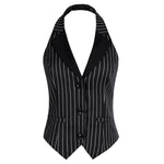 Elegant Striped Waistcoat Vest with Halter Neck and V-Neck Design