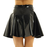 Leather High Waist Flared A-Line Circle Skirt - Pleated Design