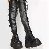 Buckle Wedge Over-The-Knee Boots with Chunky Heels – Bold Street Style with a Gothic Edge