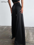 Classy Women High Waist Floor-Length Satin Trousers - Alt Style Clothing