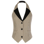 Elegant Striped Waistcoat Vest with Halter Neck and V-Neck Design