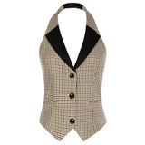 Elegant Striped Waistcoat Vest with Halter Neck and V-Neck Design