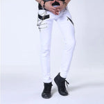 Punk Gothic Stage Performance Jeans with Chain and Multi-Zipper Detail