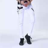 Punk Gothic Stage Performance Jeans with Chain and Multi-Zipper Detail