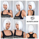 Gothic White Bob Wig – Straight Synthetic Hair for Party Use