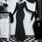 Gothic Dark Aesthetic Vintage Elegant Nightclub Long Sleeve High Waist Trumpet Dress