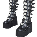 Metal Gothic Platform Punk Cosplay Wedges High Heel Boots