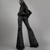 InsGoth High-Waist Gothic Flare Pants with Lace Patchwork