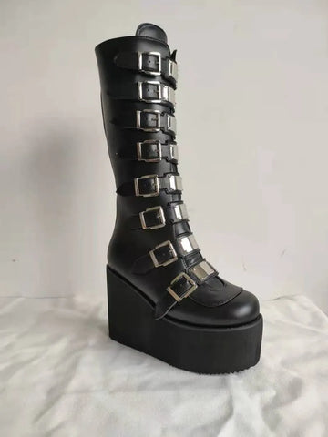 Metal Gothic Platform Punk Cosplay Wedges High Heel Boots