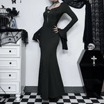 Gothic Dark Aesthetic Vintage High-Waist Trumpet Dress – Elegant Nightclub Flair