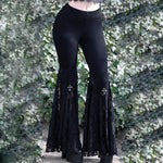 Goth Flare Pants Lace Patchwork High Waist Vintage Pants - Alt Style Clothing