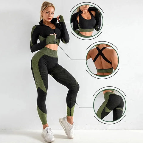 2/3PCS Seamless Women Yoga Set Workout Sportswear Gym Clothing