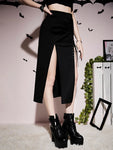 Goth Dark Grunge Bandage High Split Maxi Skirt