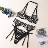 Luxury 4-Piece Underwear Set - Underwire, Dot Pattern, Ultra-Thin Unlined Bra & Panty