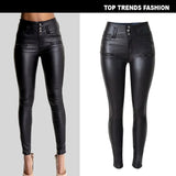 High-Waisted PU Leather Push-Up Skinny Pants – Stretchy and Form-Fitting Punk Style