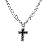 Gothic Punk Cross Barbed Thorns Pendant Chain