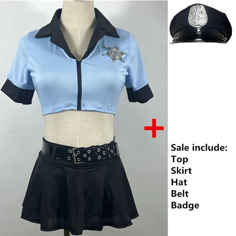 6Pcs Blue Sexy Police Uniform Party Cosplay