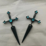 Gothic Kinitial Sword Earrings for Women Cool Punk Crystal Ear Jacket Dagger