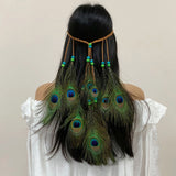 Boho Peacock Feather Adjustable Headdress - Women's Novelty Hair Band