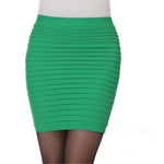 Short Elastic Pleated High Waist Slim Mini Skirt - Casual Pencil Silhouette