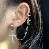 Fashion Cross Tassel Gothic Punk Chains Ear Cuff Earrings