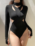 Hollow Out Gothic Grunge Bodysuit - Alt Style Clothing