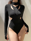 Hollow Out Gothic Grunge Bodysuit - Alt Style Clothing