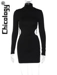 Long Sleeve Hollow Out Chain Sexy Bodycon Mini Dress - Alt Style Clothing