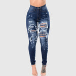 High-Waisted Ripped Skinny Jeans – Light Blue Stretch Denim Pencil Pants