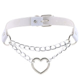 Gothic Leather Heart Collar Choker with Metal Chain - Punk Style