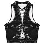 Glossy Patent Leather Crop Top – Sleeveless Hollow Out Eyelet Lace-Up