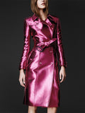 Long Shiny Reflective Patent Leather Trench Coat