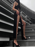 Dark High Split Sexy Bandage Gothic Halter Slim Midi Dress