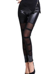 Gothic Leggings with PU Leather Stitching and Hollow Lace Details