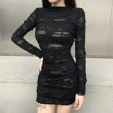 Dark Gothic Punk Long Sleeve Bodycon Mini Pencil Dress