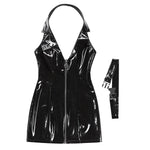 Sexy Womens Glossy Bodycon Dress Police Cosplay Costume Patent Leather - Alt Style Clothing