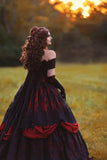 Gothic Medieval Lace Evening Dress with Court Train