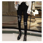 High-Waisted Sequined Hole Skinny Jeans – Casual Streetwear Style