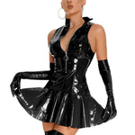 Sexy Sleeveless Patent Leather Mini Dress - Alt Style Clothing