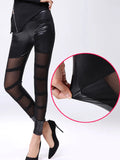 Gothic Leggings with PU Leather Stitching and Hollow Lace Details