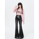 High-Waisted Black Grey Vintage Straight Jeans – Classic Loose Fit Wide-Leg Denim