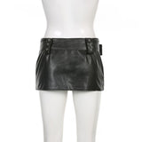 Slim PU Leather Mini Skirt with Sashes – Retro Streetwear Style