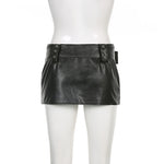 Slim PU Leather Mini Skirt with Sashes and Zipper – Retro Streetwear