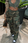 Make a Statement with our Camouflage Cargo Pants Big Pockets High Waist Camo Straight Trousers