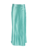 Solid Satin Silk High-Waisted A-Line Skirt - Elegant Office Wear