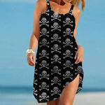 Vintage Skull Face Sleeveless Lace-Up Halter Mini Dress - Edgy and Effortless