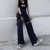 Deeptown Gothic Techwear Cargo Pants - High-Waist Black Emo Style