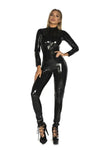 Wet Look Shiny PU Faux Leather Jumpsuit Suit Long Sleeve Zipper