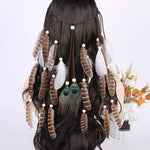 Boho Peacock Feather Adjustable Headdress - Women's Novelty Hair Band