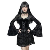 InsGoth Gothic Long Sleeve Ruffle Mini Dress – Dark Romance with a Modern Twist